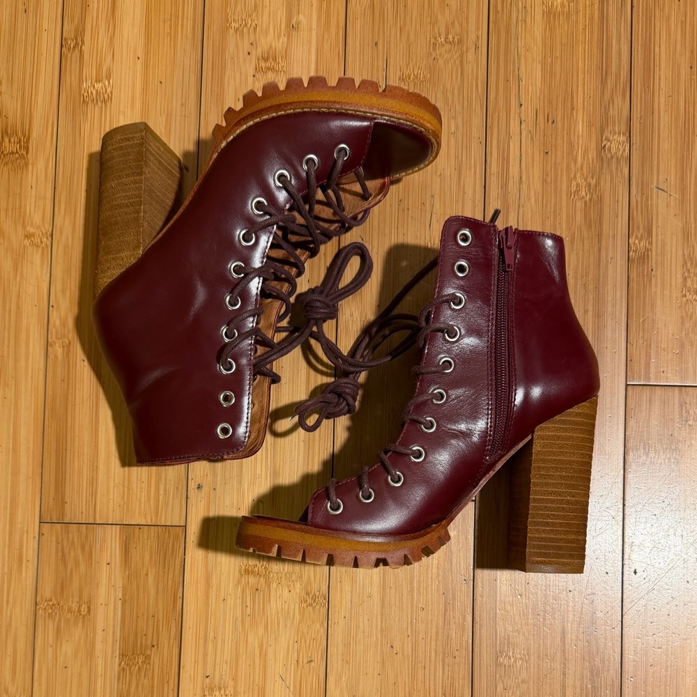 Free People x Jeffrey Campbell Palermo Wine Heel Lace-Booties Size 7 - Picture 3 of 16